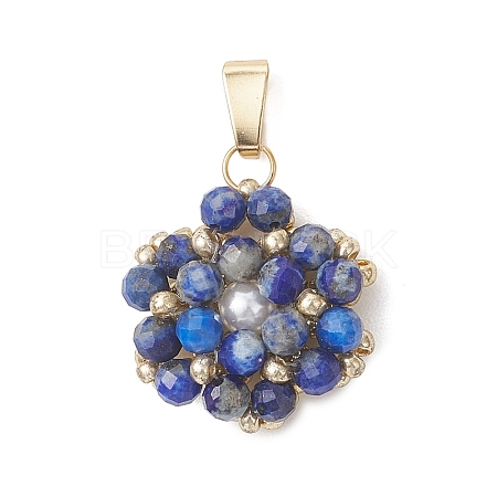 Natural Lapis Lazuli Faceted Round Cluster Flower Pendants PALLOY-MZ01197-06-1