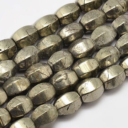 Natural Pyrite Lantern Beads Strands G-F197-03-9x10mm-1