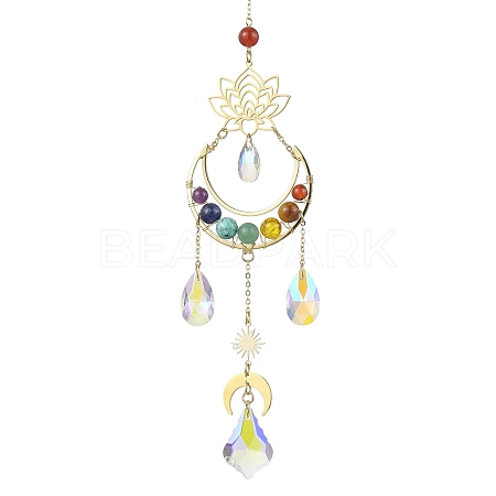 7 Chakra Gemstone & Lotus Moon Hanging Ornaments HJEW-TA00176-1