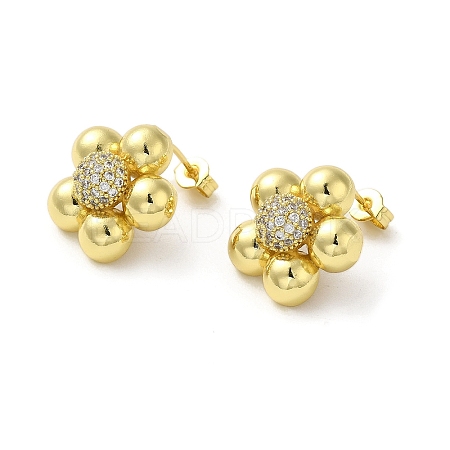 Flower Rack Plating Brass Micro Pave Cubic Zirconia Stud Earrings for Women EJEW-O001-06G-1