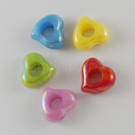 Large Hole Opaque AB Color Acrylic Heart European Beads SACR-R697-M45-1