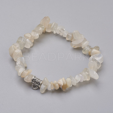 Natural White Moonstone Beads Stretch Bracelets BJEW-JB03860-02-1