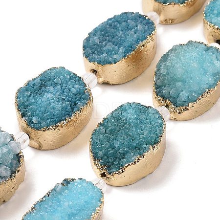 Golden Plated Dyed Oval Natural Drusy Quartz Crystal Beads Strands G-F144-07-1