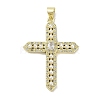 Rack Plating Brass Micro Pave Cubic Zirconia & Imitation Pearl Pendants KK-R163-02G-01-1