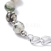 Natural Tree Agate Round Beaded Bracelet with Curb Chain for Men Women BJEW-TA00048-02-4