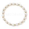 Round Natural Sea Shell Beaded Stretch Bracelets with Brass Beads for Women Men BJEW-JB10278-1