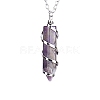 Natural Amethyst Hexagon Prism Pendant Necklace with Platinum Alloy Chains PW-WG80696-01-1