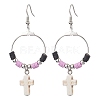 Cross Synthetic Turquoise & Polymer Clay Dangle Earrings for Women EJEW-JE05893-02-1