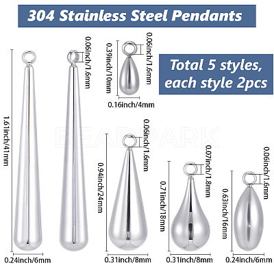 10Pcs 5 Styles 304 Stainless Steel Pendants STAS-SC0020-81-1