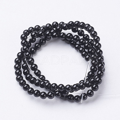 Natural Dyed & Heated Black Onyx Round Beads Strands X-GSR3mmC097-1