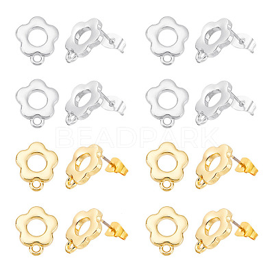 24Pcs 2 Color Alloy Flower Stud Earring Findings FIND-HY0001-56-1