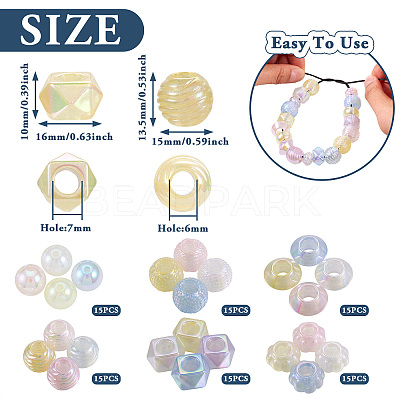 75Pcs 5 Styles Electroplate Acrylic European Beads OACR-TA0002-68-1
