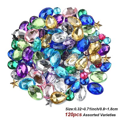 120Pcs 15 Styles Acrylic Rhinestone Flat Back Cabochons GACR-YW0001-05B-1