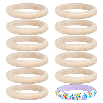 12Pcs Unfinished Wood Bangles BJEW-AR0001-07-1