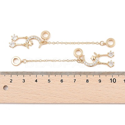 Rack Plating Moon & Star Brass Clear Cubic Zirconia European Safety Chains KK-F879-24G-1