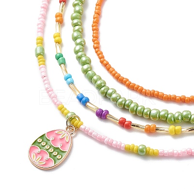 4Pcs 4 Style Glass Seed Imitatin Pearl Beaded Necklaces Set NJEW-JN04012-1