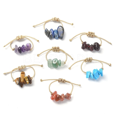 Natural & Synthetic Mixed Gemstone Chip Braided Bead Finger Ring RJEW-JR00597-1
