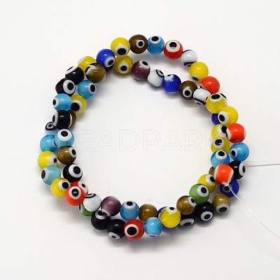 Handmade Evil Eye Lampwork Round Bead Strands LAMP-L055-6mm-12-1