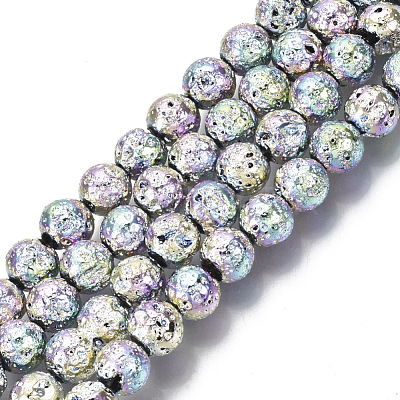 Electroplated Natural Lava Rock Beads Strands X-G-S352-30B-03-1