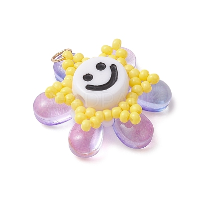 Glass Seed Beaded Sunflower Pendants PALLOY-MZ01014-01-1
