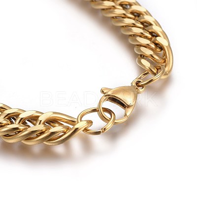 Ion Plating(IP) 304 Stainless Steel Cuban Link Chain Bracelets BJEW-L637-01A-G-1