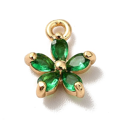 Brass Cubic Zirconia Flower Charms KK-O141-01G-06-1