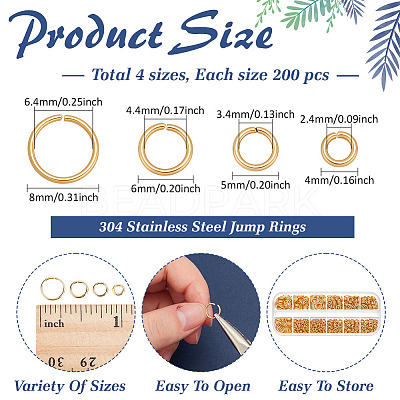800Pcs 4 Styles 304 Stainless Steel Open Jump Rings STAS-ME0002-12-1
