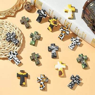 16Pcs 8 Styles Cross Silicone Focal Beads SIL-CJ0002-47-1