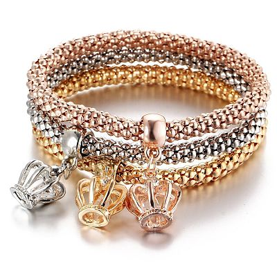 3Pcs Alloy Rhinestone Charm Bangle Set FS-WG4938A-08-1