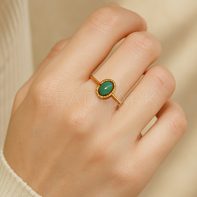 2Pcs 2 Colors Stainless Steel with Synthesis Gemstone Adjustable Cuff Rings RJEW-GO0001-27A-1