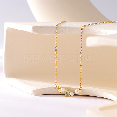 Elegant 304 Stainless Steel & Imitation Pearl Star Pendant Necklaces for Women FW5456-1