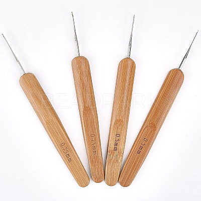 4Pcs 2 Styles Bamboo Handle Iron Crochet Hook Needles TOOL-DJ0001-48-1