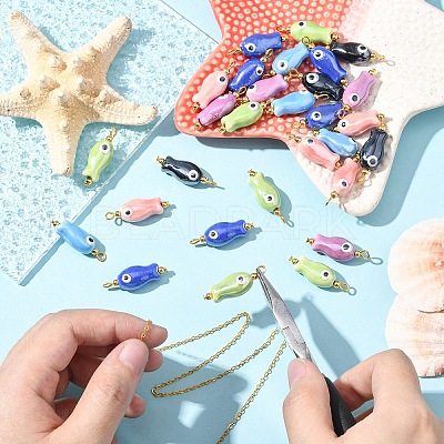 10Pcs Evil Eye Fish Shaped Glazed Porcelain Pendants PALLOY-YW00086-01-1
