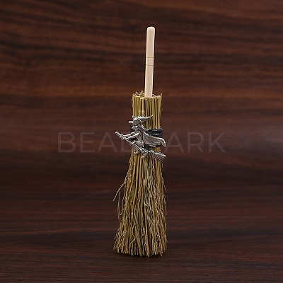 Mini Witch Wiccan Altar Broom with Alloy Charms PW-WGDD577-01-1