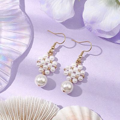 Shell Pearl with Brass Dangle Earrings for Women EJEW-TA00557-1