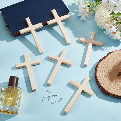 6Pcs Wooden Cross Wall Decoration AJEW-GO0002-23B-1