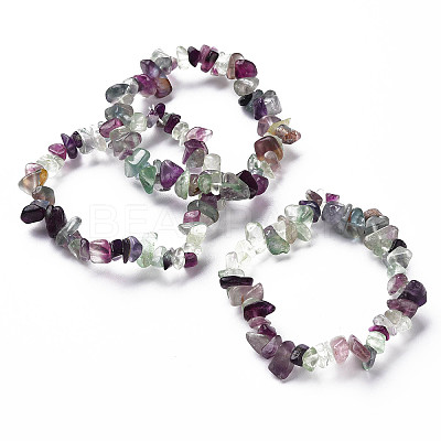 Unisex Chip Natural Fluorite Beaded Stretch Bracelets BJEW-S143-14-1