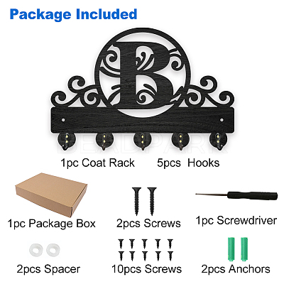 Wood & Iron Wall Mounted Hangers HJEW-WH0055-218-1