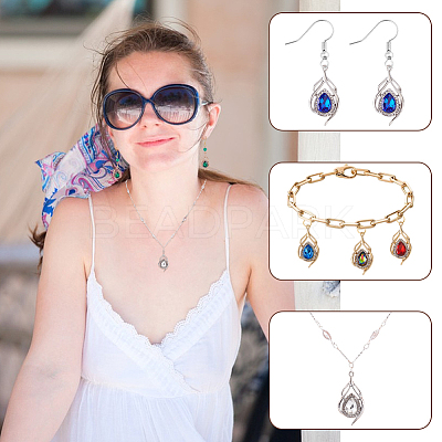 24Pcs 12 Colors Alloy Glass Pendants ALRI-GA0001-15-1