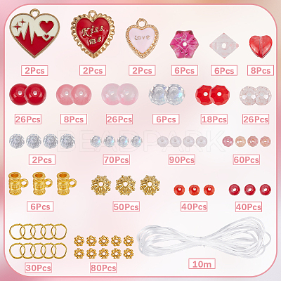 Valentine's Day Theme DIY Alloy Enamel Charm & Glass Beads Double-layer Stretch Bracelet Making Kits DIY-SC0028-70-1