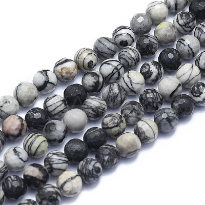 Natural Black Silk Stone/Netstone Beads Strands G-K310-A09-8mm-1