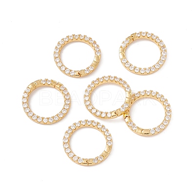 Rack Plating Brass Micro Pave Clear Cubic Zirconia Spring Gate Ring ZIRC-C040-25G-1