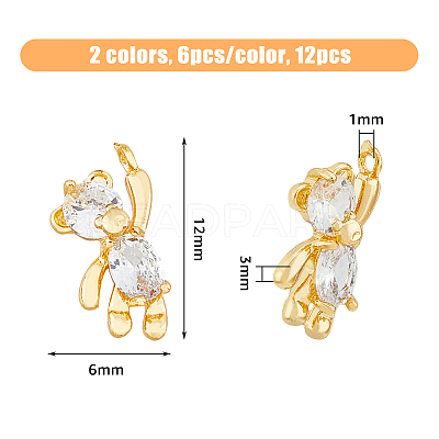 12Pcs 2 Colors Brass Micro Pave Cubic Zirconia Charms KK-HY0003-13-1