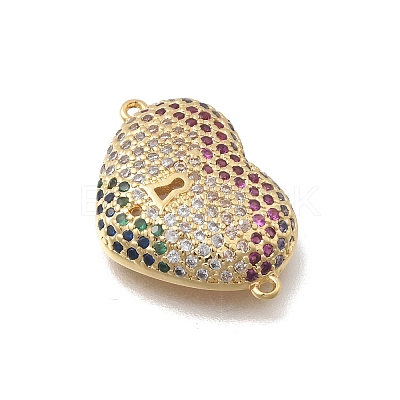 Brass Micro Pave Cubic Zirconia Heart Connector Charms KK-D431-062B-G-1