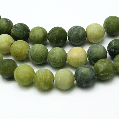 Round Frosted Natural TaiWan Jade Bead Strands G-M248-12mm-02-1