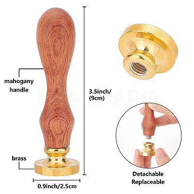 Brass Wax Seal Stamp with Wood Handle AJEW-WH0412-0030-1