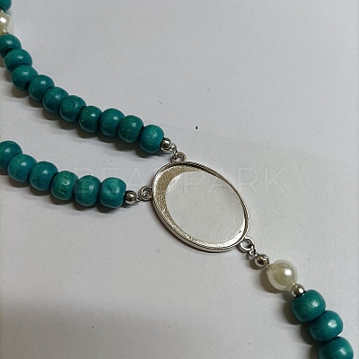Natural Wood Rosary Bead Necklace NJEW-PH01486-1