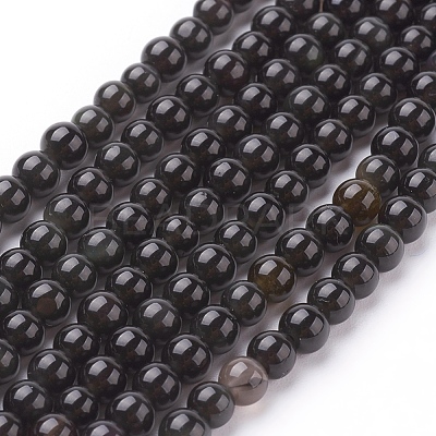 Natural Obsidian Beads Strands X-G-G099-4mm-24-1