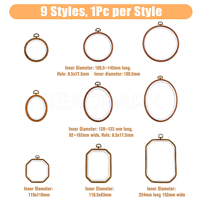 9Pcs 9 Style Plastic Cross Stitch Embroidery Hoops FIND-DC0004-90-1
