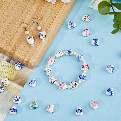45Pcs 9 Colors Handmade Printed Porcelain Beads PORC-HS0001-12-1
